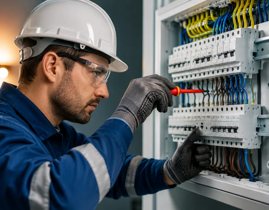 Electrician working on consumer unit in West Malling