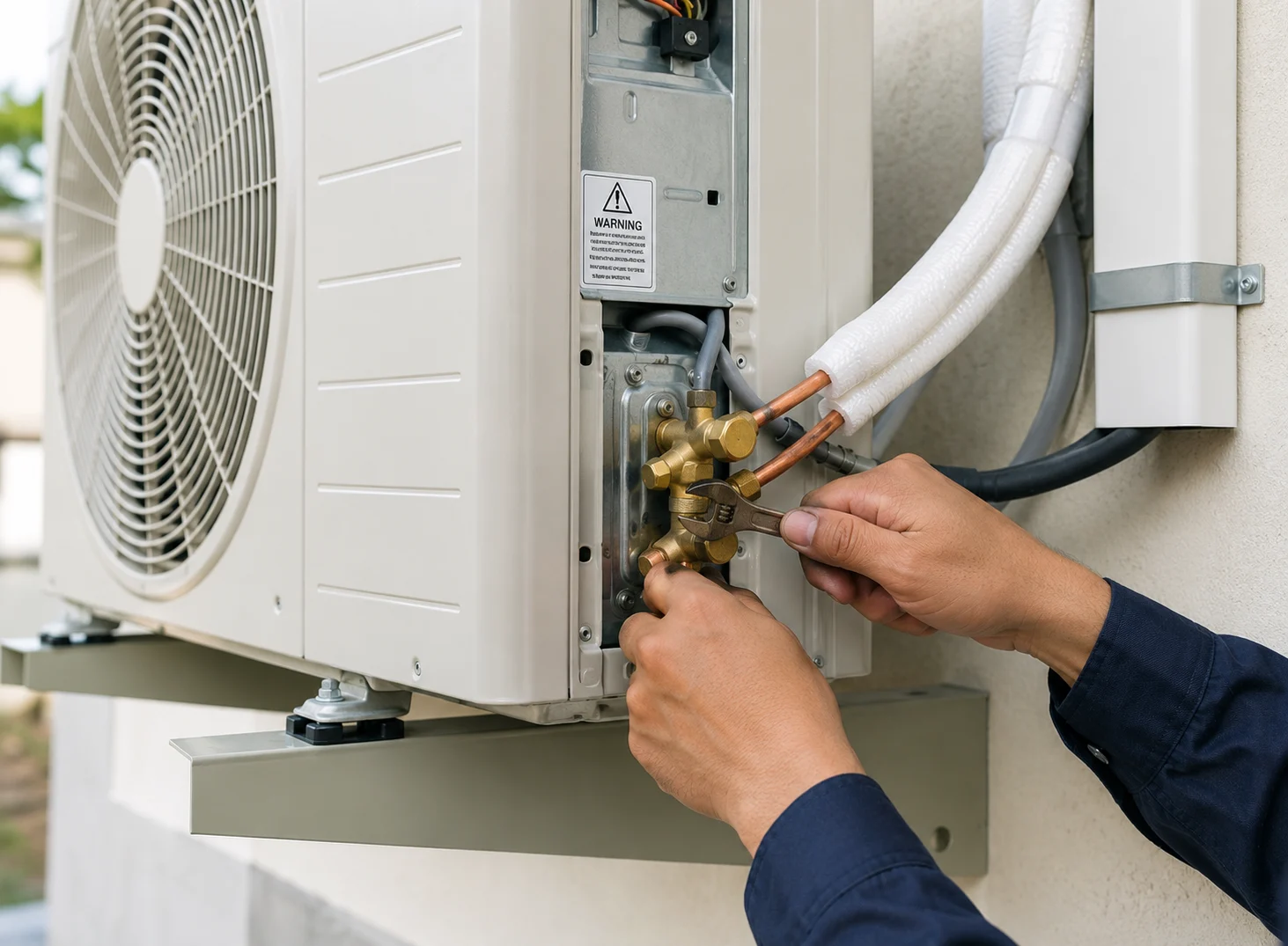 outdoor condenser unit being mounted