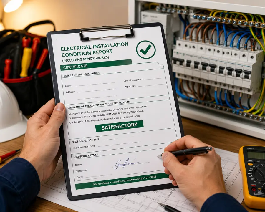 completed EICR or Installation Certificate