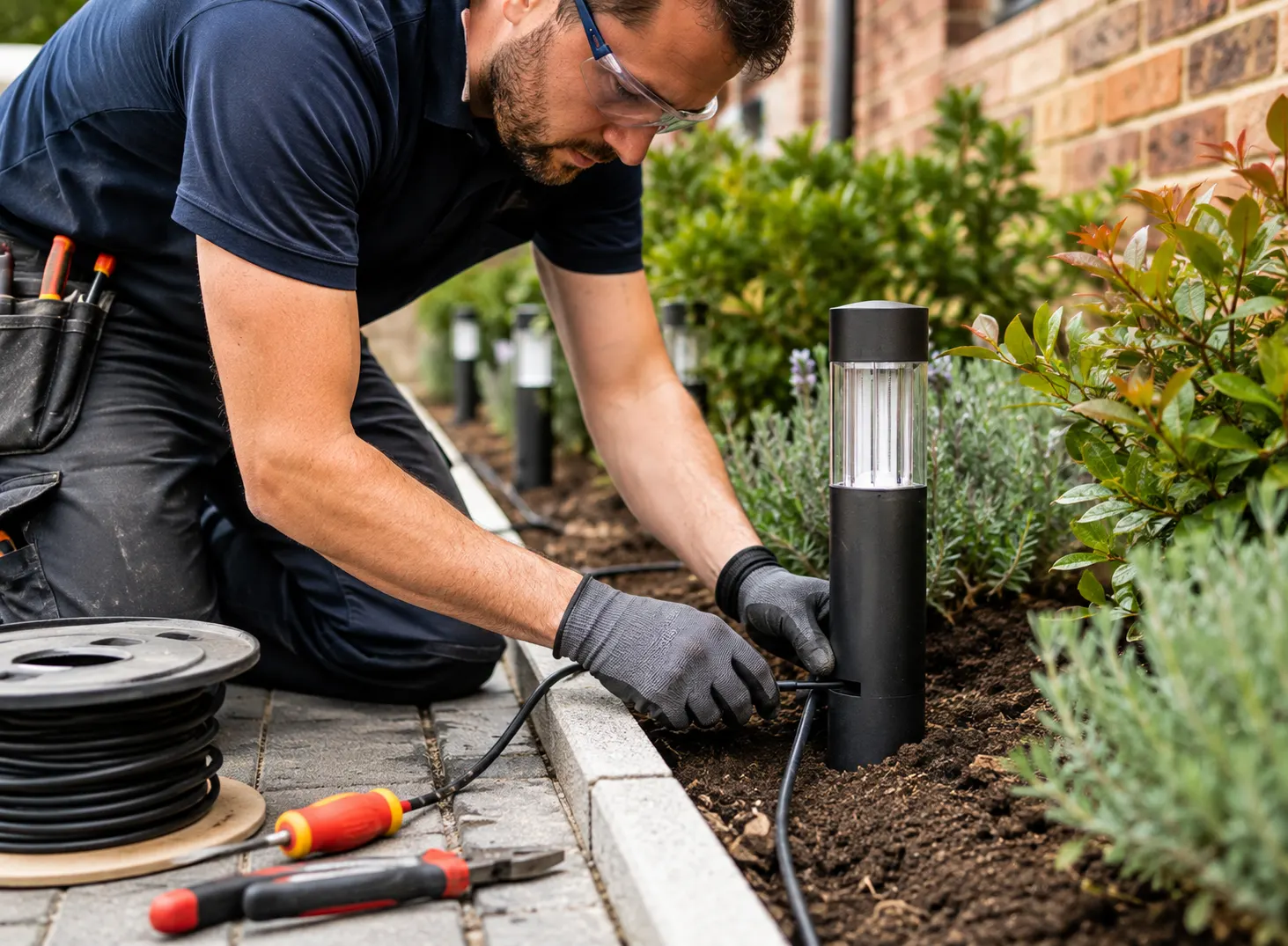electrician outdoor ground light install