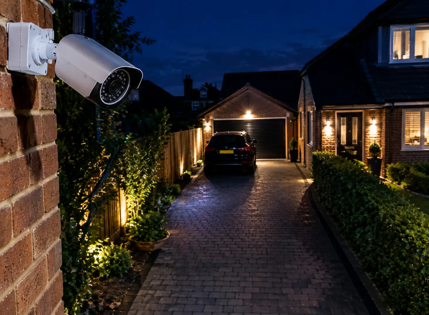 CCTV camera covering a driveway at night