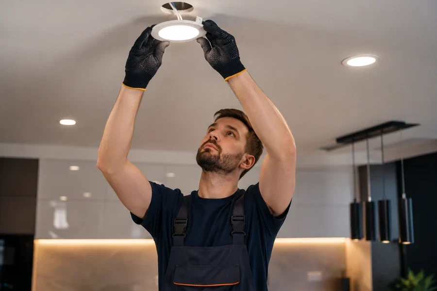 Electrician installing LED lighting in West Malling